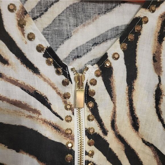 JM Collection Petite Zebra Print 100% Linen Blouse, Petite 12P - Picture 4 of 6